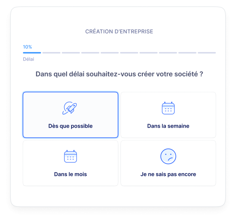 Interface officielle LegalPlace illustrant le parcours de création d'entreprise en ligne